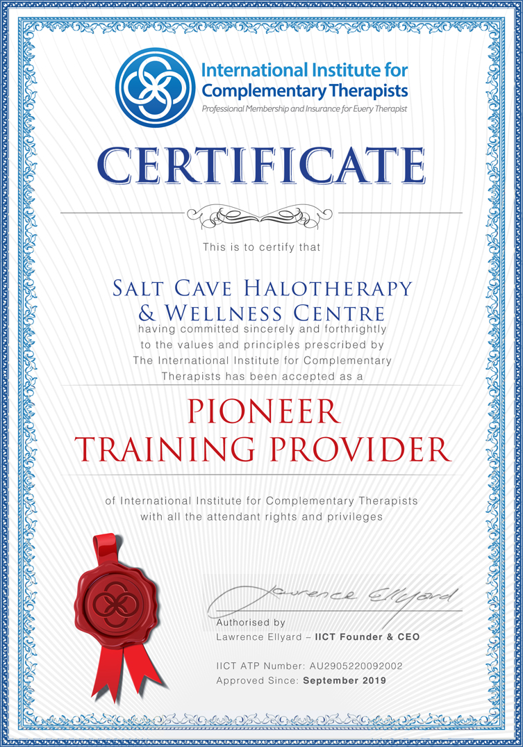IICT Pioneer Training Provider Salt Cave Halotherapy And Wellness Centre Prashant Saraf
