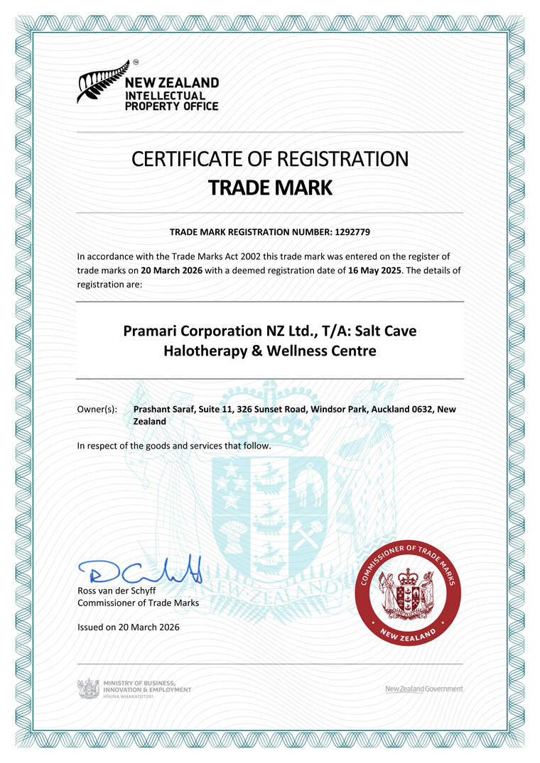 New Zealand Intellectual Property Trade Mark 1292779 Certificate of Registration Prashant Saraf