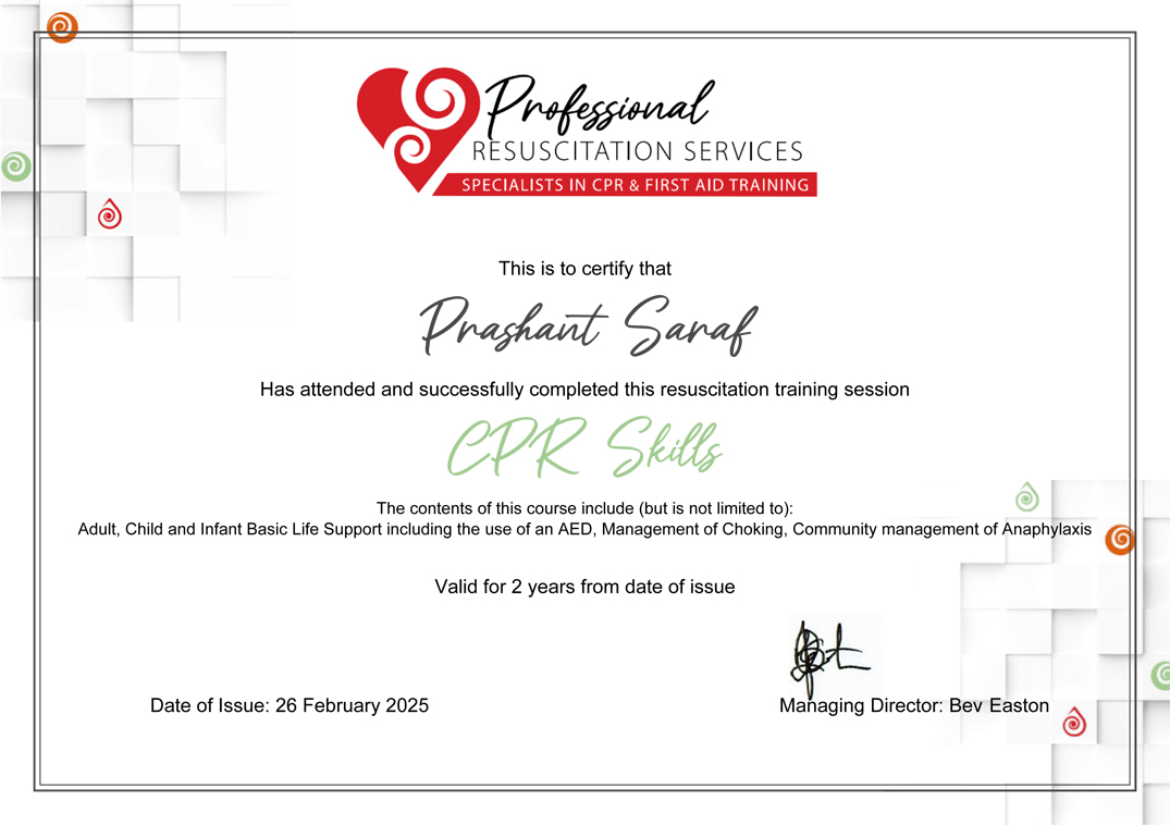 CPR Certificate Prashant Saraf